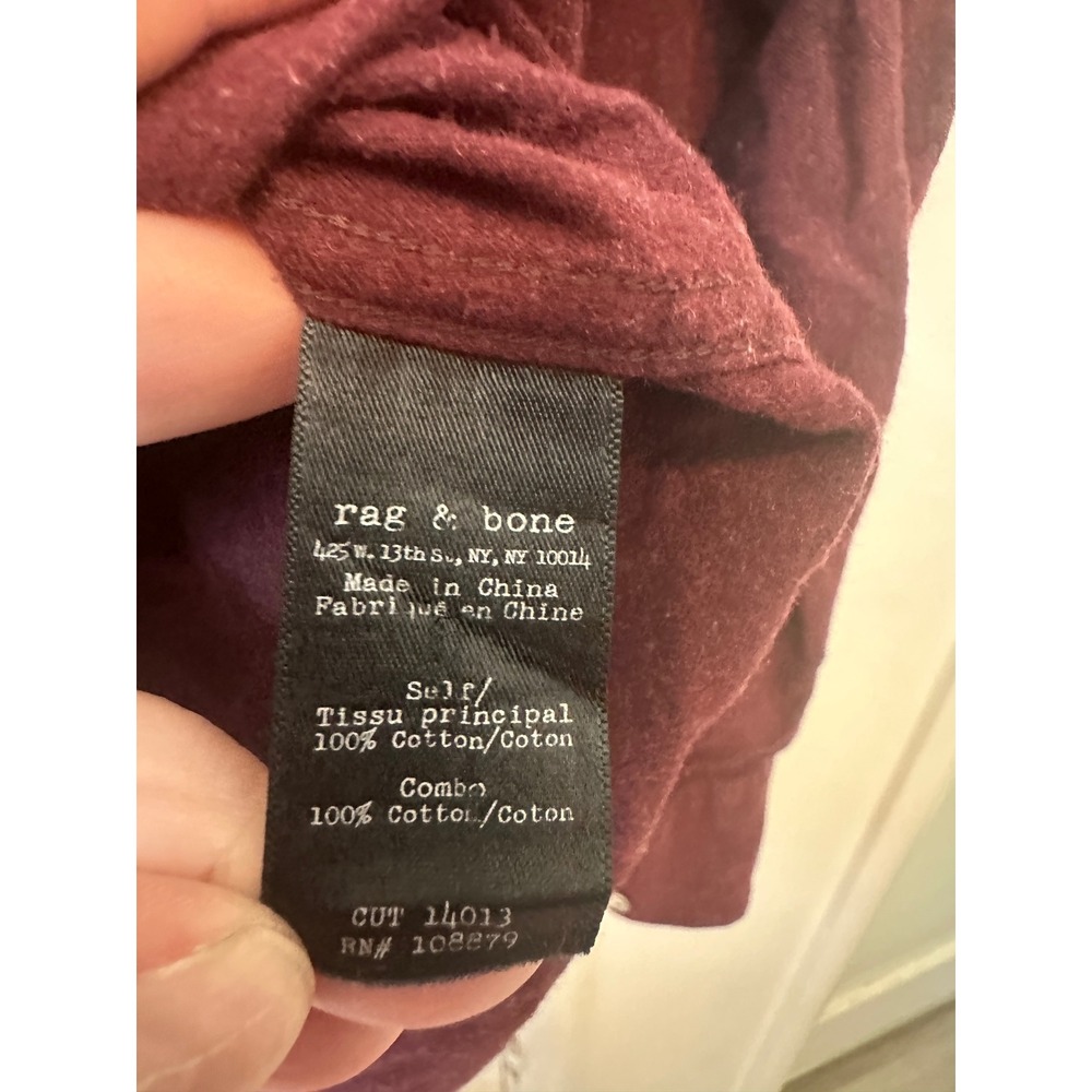 Rag & Bone Standard Issue Mens XL Burgundy Cotton Flannel Button Down Shirt - Picture 5 of 7